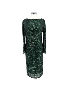 Nanette Lepore Emerald Green Sequin Long Sleeve Midi Dress Size 10